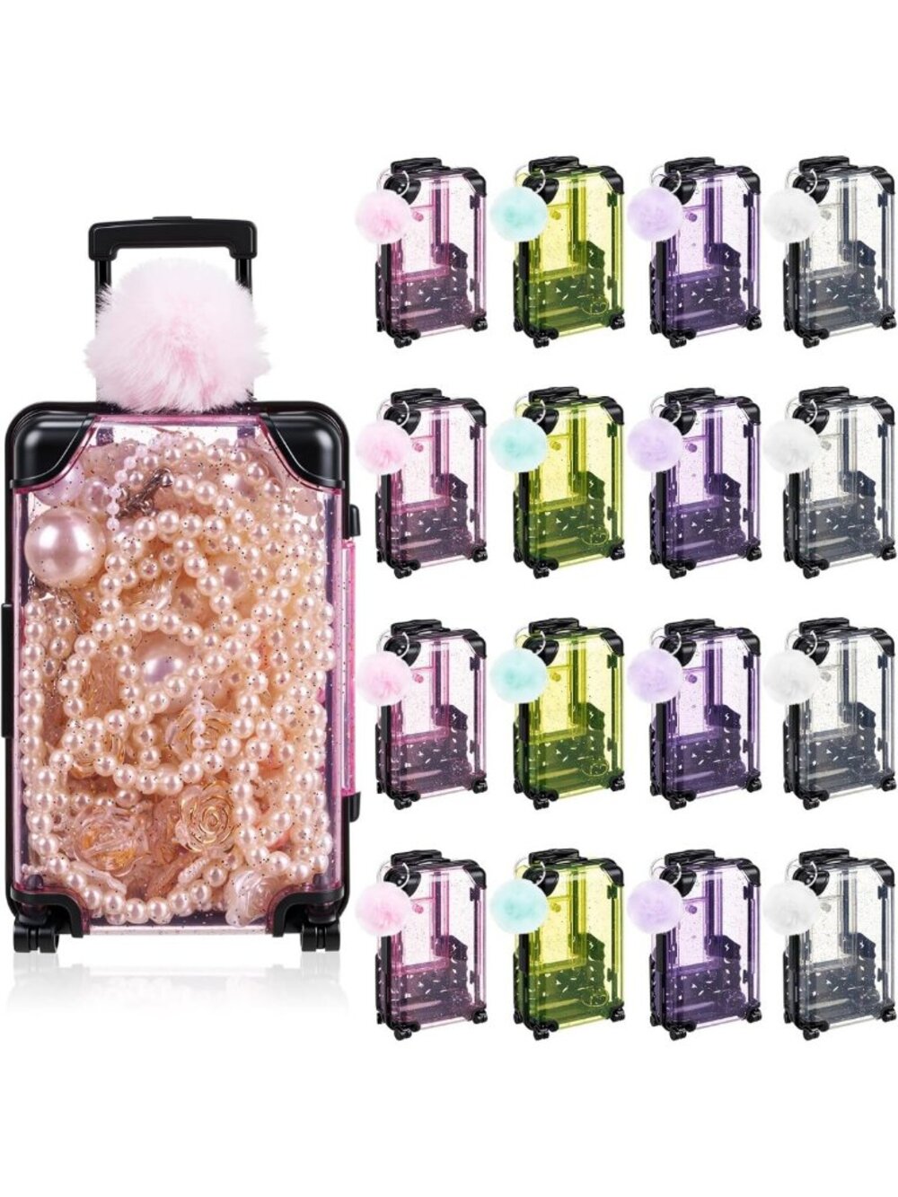 Mini Suitcase Storage Boxes - 32 Pcs Candy Luggage Containers with Plush